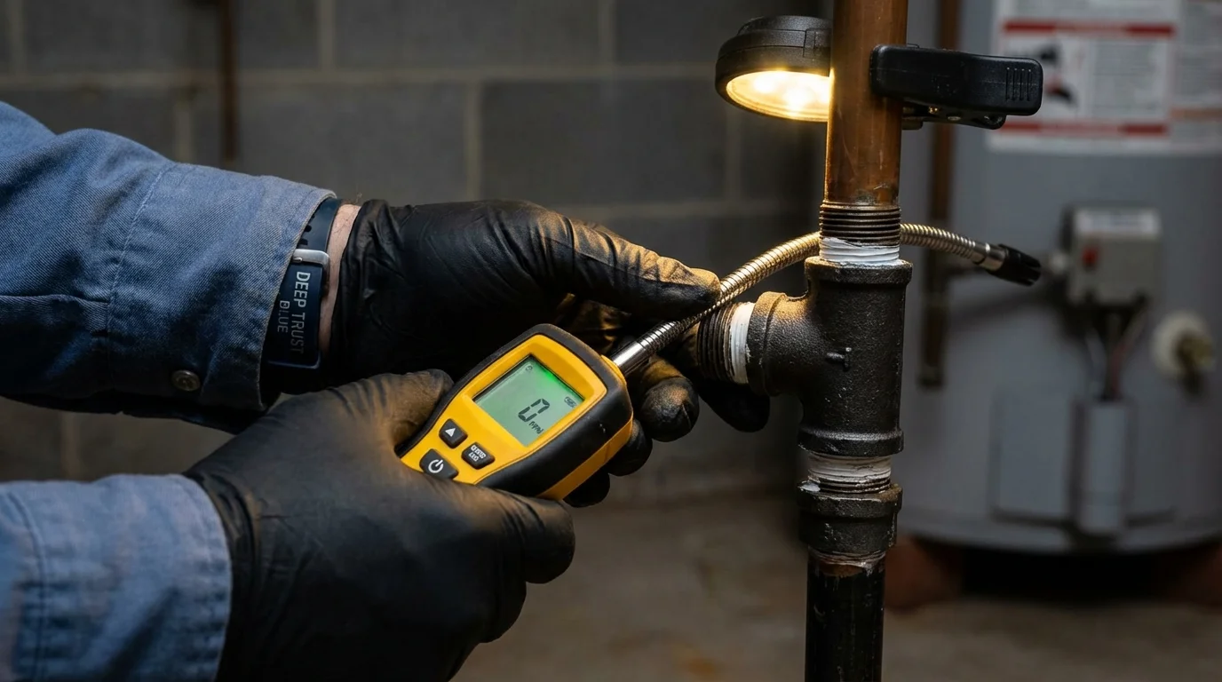Gas leak detection with electronic sniffer by Johns Plumbing LLC in Abbeville
