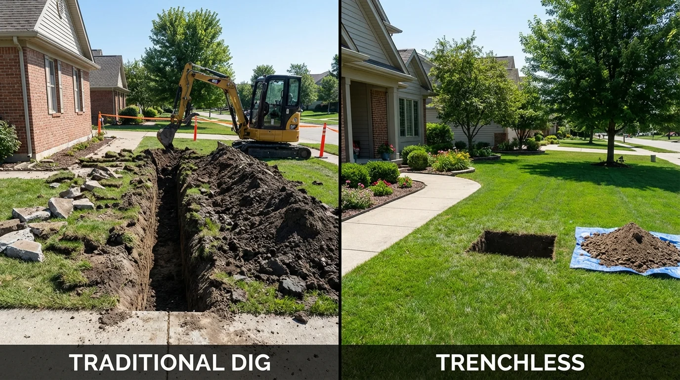 Trenchless sewer repair with minimal yard damage versus traditional excavation in Abbeville, GA